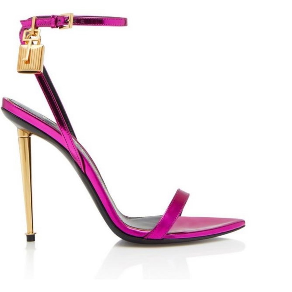 TOM FORD MIRROR LEATHER PADLOCK POINTY NAKED SANDAL